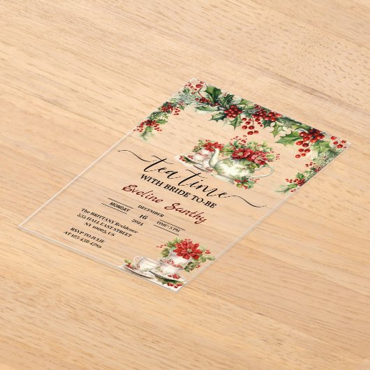 Elegant Christmas Tea Party Floral Vrijgezellenfee Acryl Uitnodigingen (Laagn)