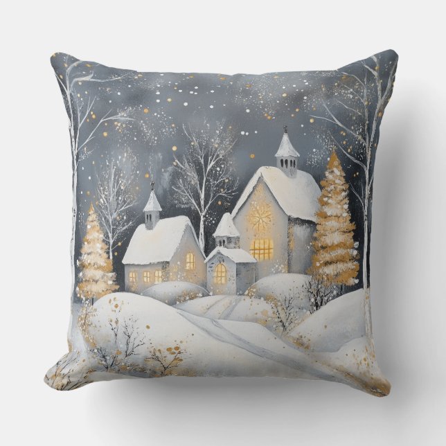 Elegant Christmas Throw Pillow – White and Gold Kussen (Voorkant)