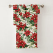 Elegant Christmas Towels Red Green Floral Design Bad Handdoek (Insitu)