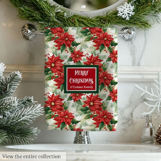 Elegant Christmas Towels Red Green Floral Design Bad Handdoek