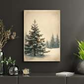 Elegant Christmas Tree Amidst Snowy Landscape Poster