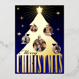Elegant Christmas tree and baubles photo gold Folie Feestdagenkaart