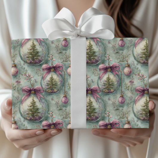 Elegant Christmas Tree & Bauble Watercolor Gift Cadeaupapier