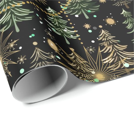 Elegant Christmas Tree black Holiday Cadeaupapier (Rol Hoek)