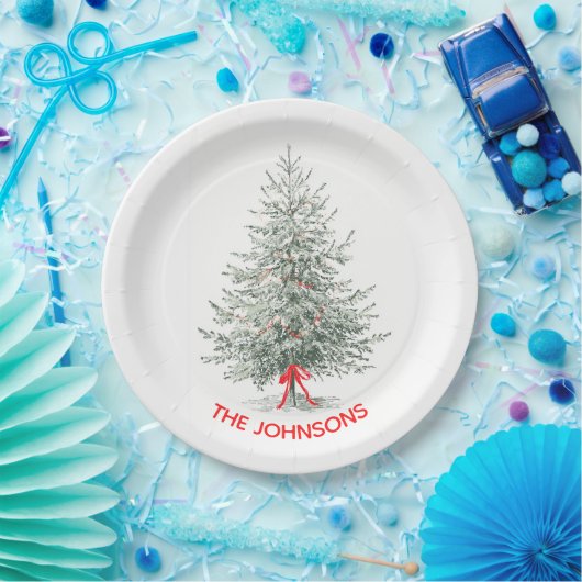 Elegant Christmas Tree & Custom Name Paper Plates Papieren Bordje (Feest)