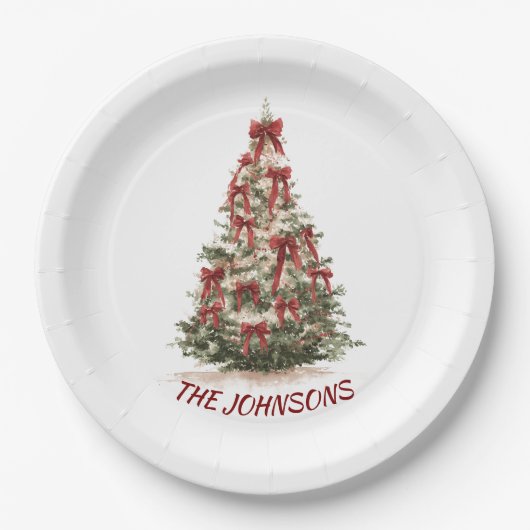 Elegant Christmas Tree Custom Name Paper Plates Papieren Bordje (Voorkant)