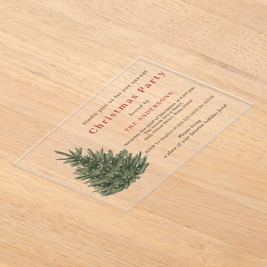 Elegant Christmas tree gold Christmas party Acryl Uitnodigingen (Laagn)
