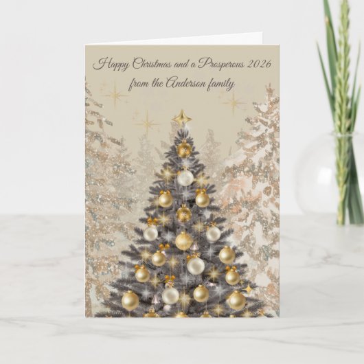 Elegant Christmas Tree Greeting Card – Family  Kaart (Voorkant)