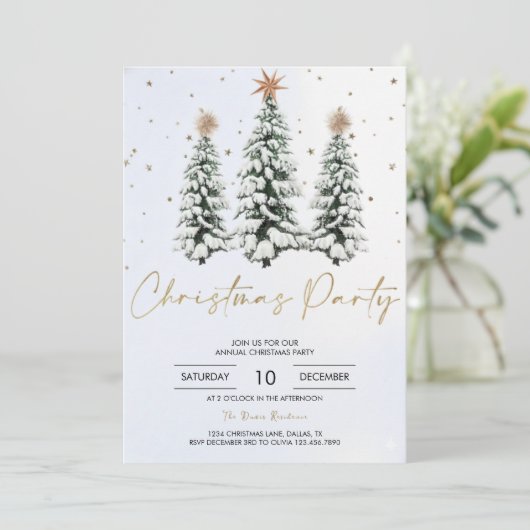 Elegant Christmas Tree Holiday Party Invitation Kaart (Staand voorkant)