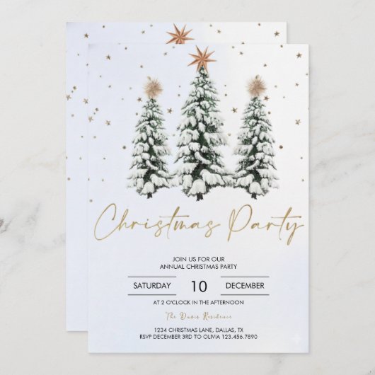 Elegant Christmas Tree Holiday Party Invitation Kaart (Voorkant / Achterkant)