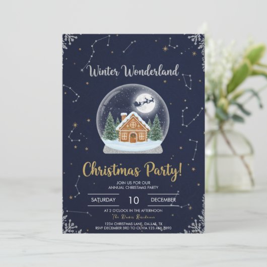 Elegant Christmas Tree Holiday Party Invitation Kaart (Staand voorkant)