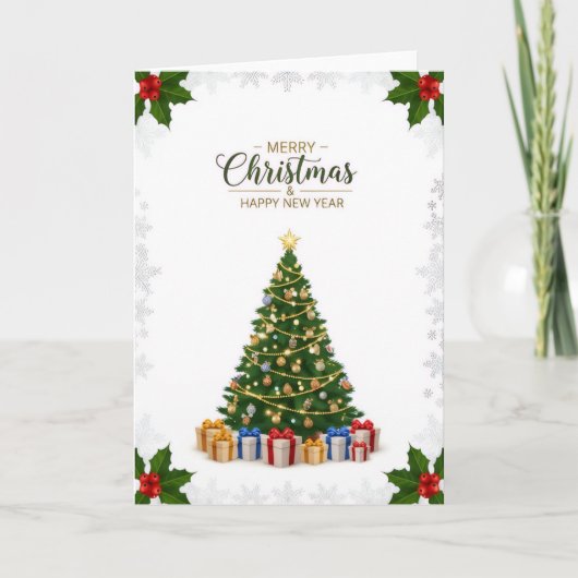 Elegant Christmas Tree & Holiday Wishes Card Kaart (Voorkant)