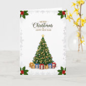 Elegant Christmas Tree & Holiday Wishes Card Kaart (Gele Bloem)