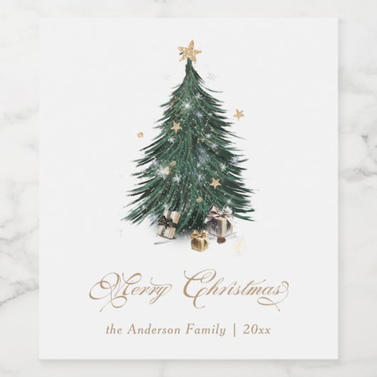 Elegant Christmas Tree Merry Christmas Wijn Etiket (Enkel label)