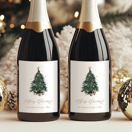 Elegant Christmas Tree Merry Christmas Wijn Etiket