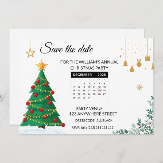 Elegant Christmas Tree Mini Calendar Save The Date (Voorkant / Achterkant)