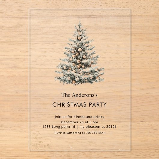 Elegant Christmas Tree Party  Acryl Uitnodigingen (Voorkant)