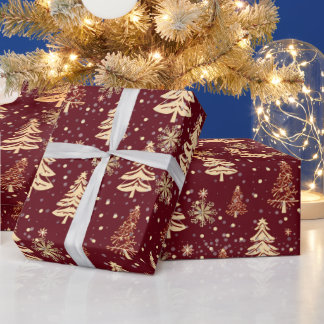 Elegant Christmas Tree Red Holiday Cadeaupapier
