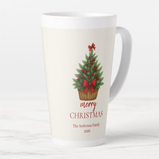 Elegant Christmas Tree – Red Ribbon  Latte Mok (Rechterhoek)