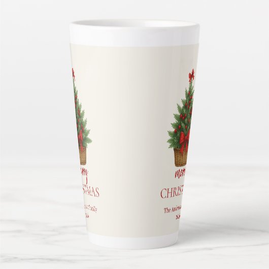 Elegant Christmas Tree – Red Ribbon Latte Mok (Voorkant)