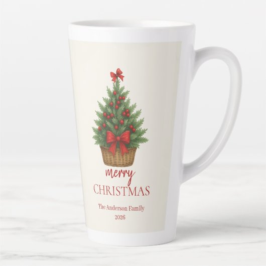 Elegant Christmas Tree – Red Ribbon Latte Mok (Rechts)