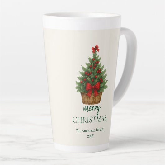 Elegant Christmas Tree – Red Ribbon  Latte Mok (Rechterhoek)