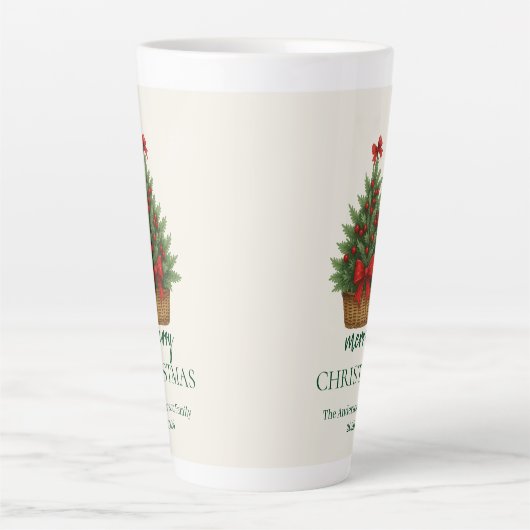 Elegant Christmas Tree – Red Ribbon Latte Mok (Voorkant)