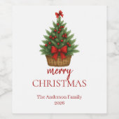 Elegant Christmas Tree – Red Ribbon  Wijn Etiket (Enkel label)