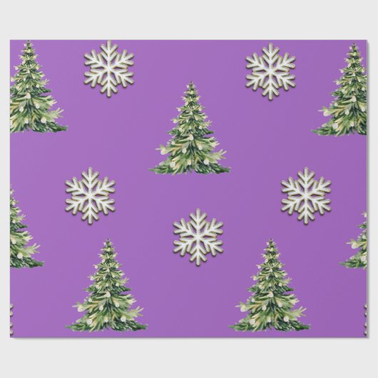 Elegant Christmas Tree & Snowflake Wrapping Paper Cadeaupapier (Vlak)