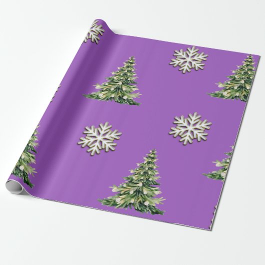 Elegant Christmas Tree & Snowflake Wrapping Paper Cadeaupapier (Uitgerold)