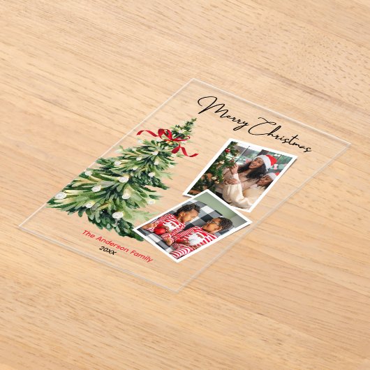 Elegant Christmas tree two photos personalized Acryl Uitnodigingen (Laagn)