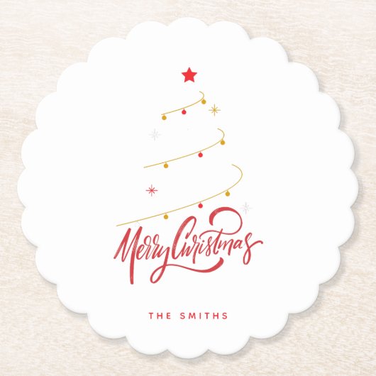 Elegant Christmas Tree Typography Script Kartonnen Onderzetters (Voorkant)