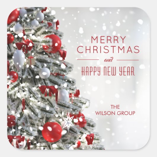 Elegant Christmas Tree Vierkante Sticker (Voorkant)