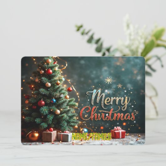 Elegant Christmas Tree with Gifts Feestdagenkaart (Staand voorkant)