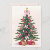 Elegant Christmas Tree with Pink Bows Holiday Card Feestdagenkaart (Voorkant / Achterkant)