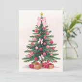 Elegant Christmas Tree with Pink Bows Holiday Card Feestdagenkaart (Staand voorkant)