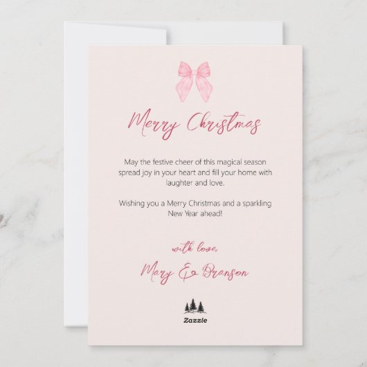 Elegant Christmas Tree with Pink Bows Holiday Card Feestdagenkaart (Achterkant)