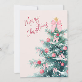 Elegant Christmas Tree with Pink Bows Holiday Card Feestdagenkaart