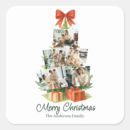 Elegant Christmas Tree with Red Bow & Presents - Vierkante Sticker