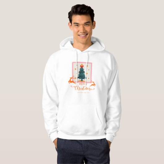 🎄 Elegant Christmas Tree with Reindeers – Merry Hoodie (Voorkant volledig)