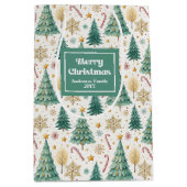 Elegant Christmas trees gift bag red green gold Medium Cadeauzakje (Voorkant)