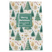 Elegant Christmas trees gift bag red green gold Medium Cadeauzakje (Achterkant)