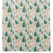 Elegant Christmas Trees Red Green Gold Bathroom Douchegordijn (Voorkant)