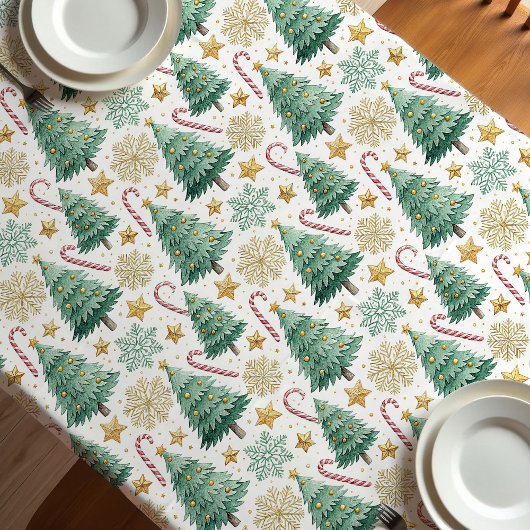 Elegant Christmas trees red green gold tablecloth Tafelkleed