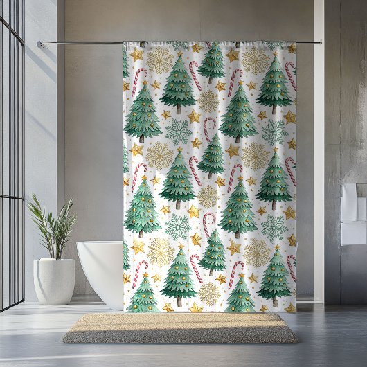 Elegant Christmas Trees Watercolor Shower Curtain Douchegordijn