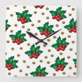 Elegant Christmas Wall Clock – Festive Winter Time Vierkante Klok
