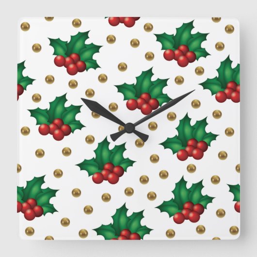 Elegant Christmas Wall Clock – Festive Winter Time Vierkante Klok (Voorkant)