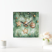 Elegant Christmas Wall Clock – Festive Winter Time Vierkante Klok (Huis)