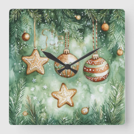 Elegant Christmas Wall Clock – Festive Winter Time Vierkante Klok