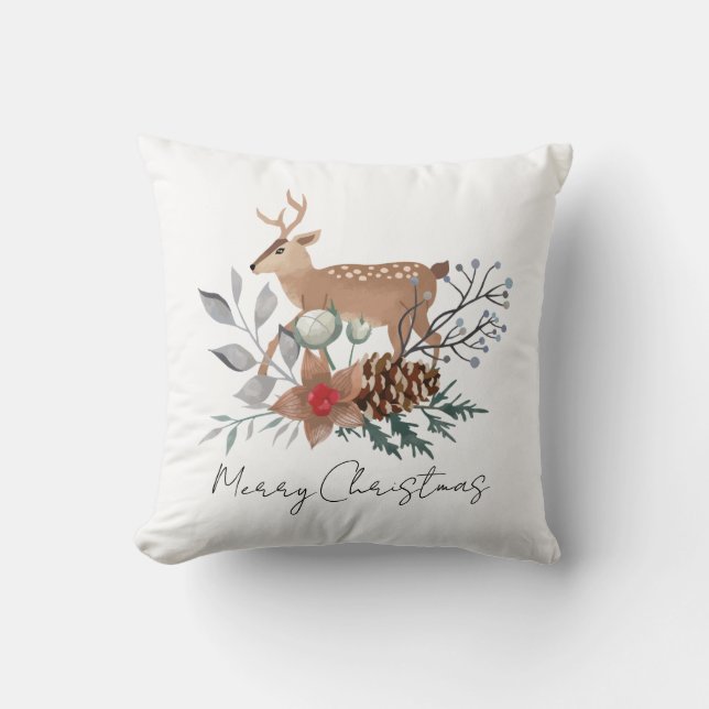 Elegant Christmas Watercolor Deer Holiday Kussen (Voorkant)